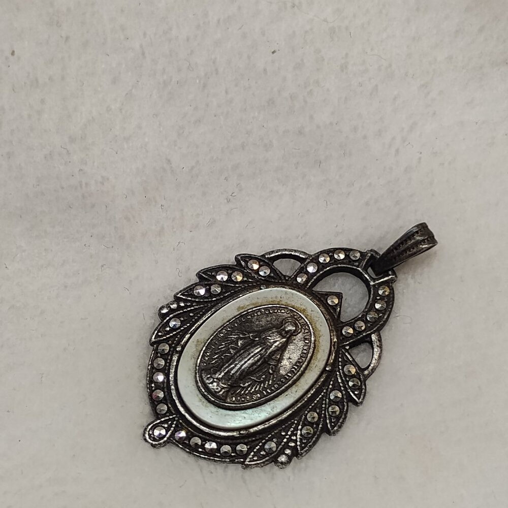 Vintage Religious Silver Jesus Pendant Virgin Mary Sterling Charm Catholic - Picture 11 of 11